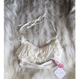 White Fringe Bikini Top